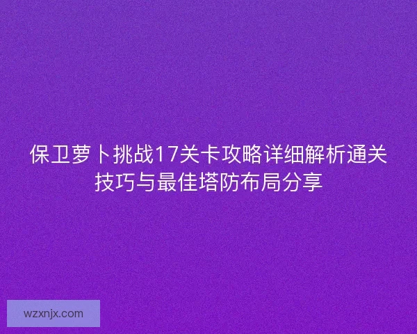 保卫萝卜挑战17关卡攻略详细解析通关技巧与最佳塔防布局分享