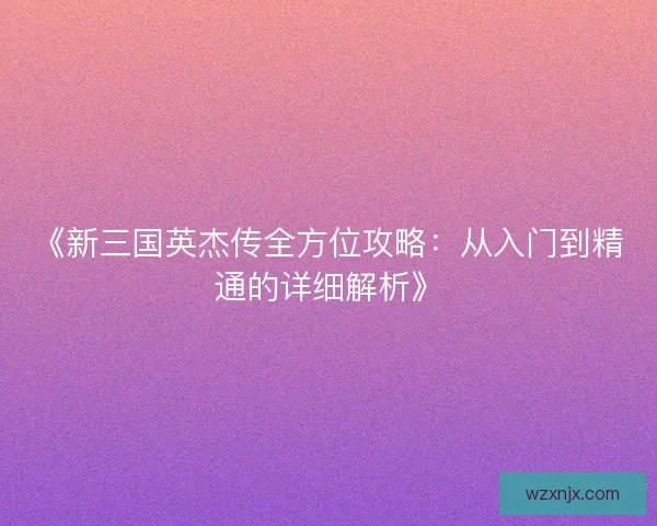 《新三国英杰传全方位攻略：从入门到精通的详细解析》