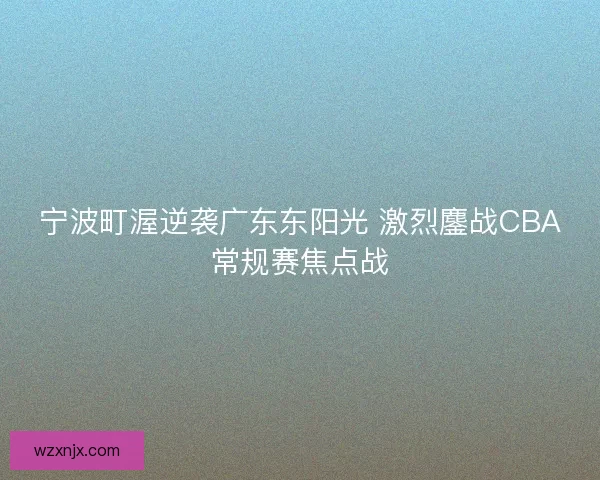 宁波町渥逆袭广东东阳光 激烈鏖战CBA常规赛焦点战 宁波町渥逆袭广东东阳光 激烈鏖战CBA常规赛焦点战